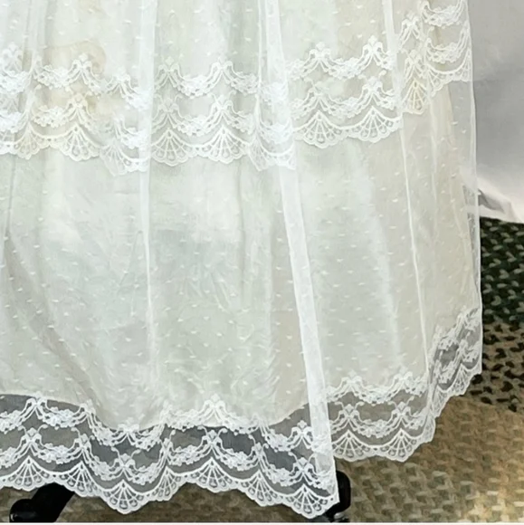 VINTAGE 70s wedding dress prairie bridal‎ gown flouncy ruffle lace long sleeve - Picture 9 of 16